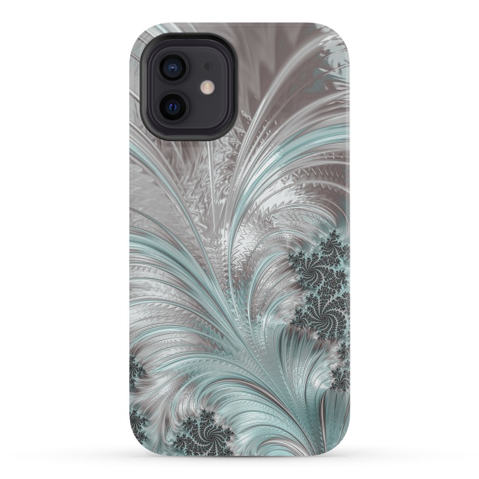 iPhone 12 mini StrongFit Floral Fractal Teal Silver by Andrea Haase