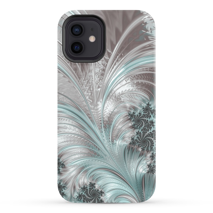 iPhone 12 StrongFit Floral Fractal Teal Silver by Andrea Haase