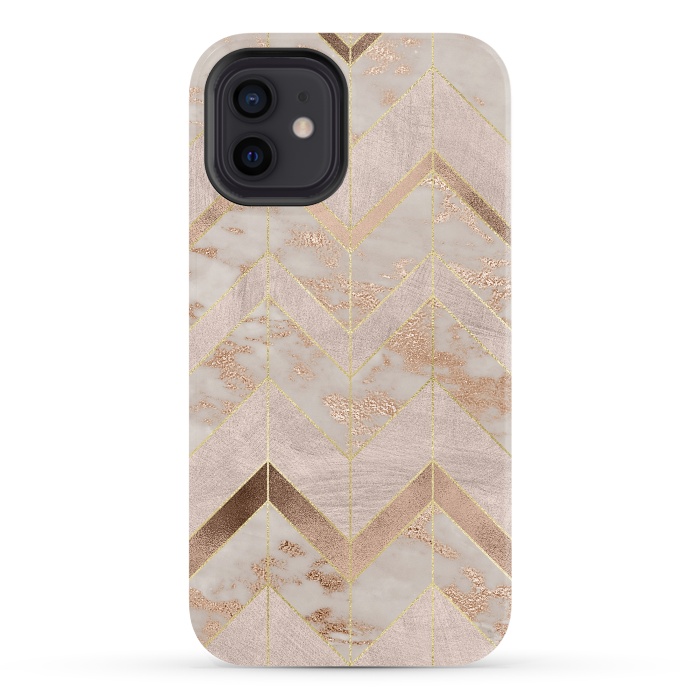 iPhone 12 StrongFit Marble Rosegold Chevron by  Utart