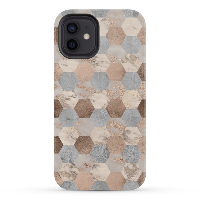 iPhone 12 mini StrongFit Marble Rose Gold Honeycomb Pattern by  Utart