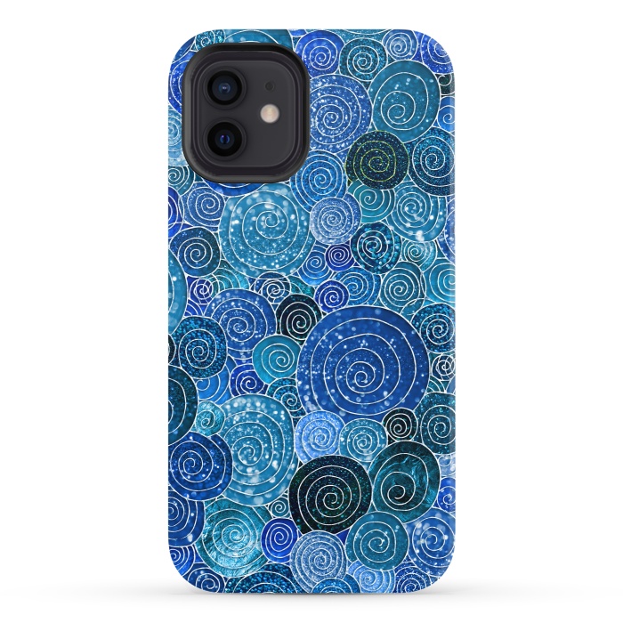 iPhone 12 StrongFit Blue Glitter Circles Dance by  Utart