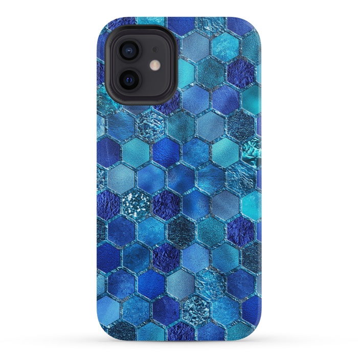 iPhone 12 mini StrongFit Blue HOneycomb Glitter Pattern by  Utart