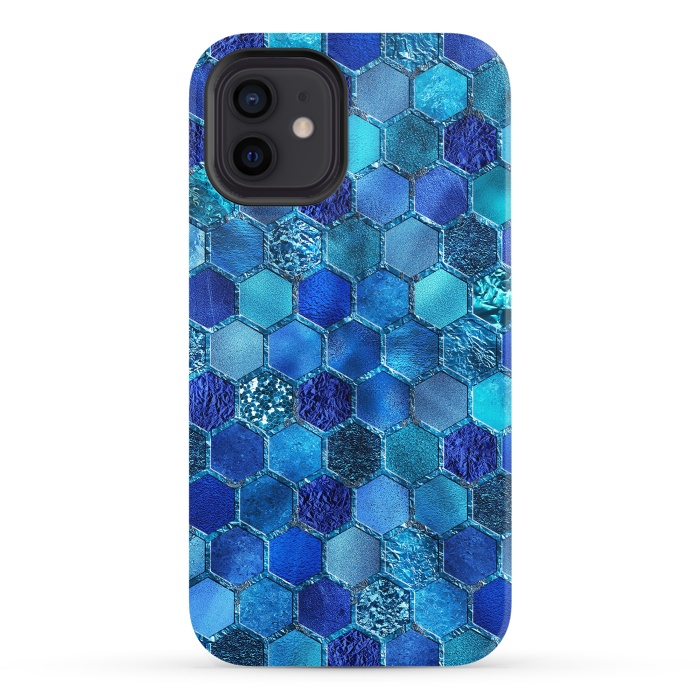 iPhone 12 StrongFit Blue HOneycomb Glitter Pattern by  Utart