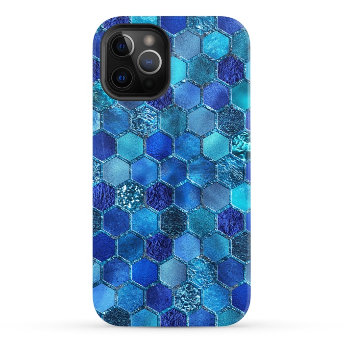 iPhone 12 Pro StrongFit Blue HOneycomb Glitter Pattern by  Utart