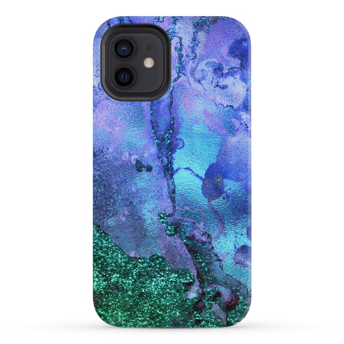 iPhone 12 mini StrongFit Blue and Green Glitter Ink Marble by  Utart