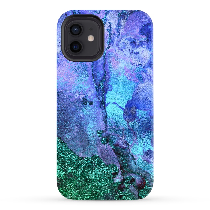 iPhone 12 StrongFit Blue and Green Glitter Ink Marble by  Utart