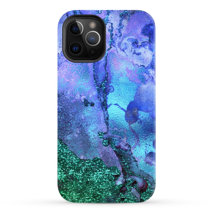 iPhone 12 Pro StrongFit Blue and Green Glitter Ink Marble by  Utart