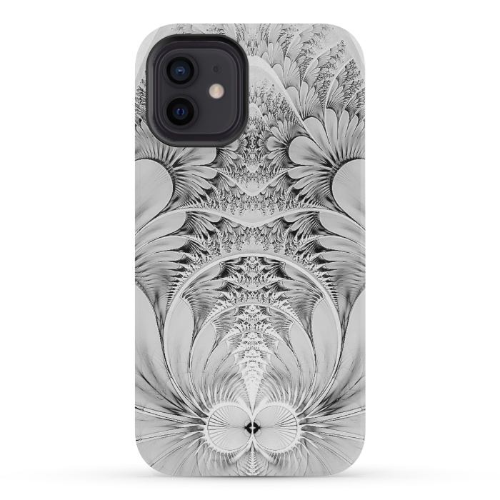 iPhone 12 mini StrongFit Grey White Florish Fractal by Andrea Haase