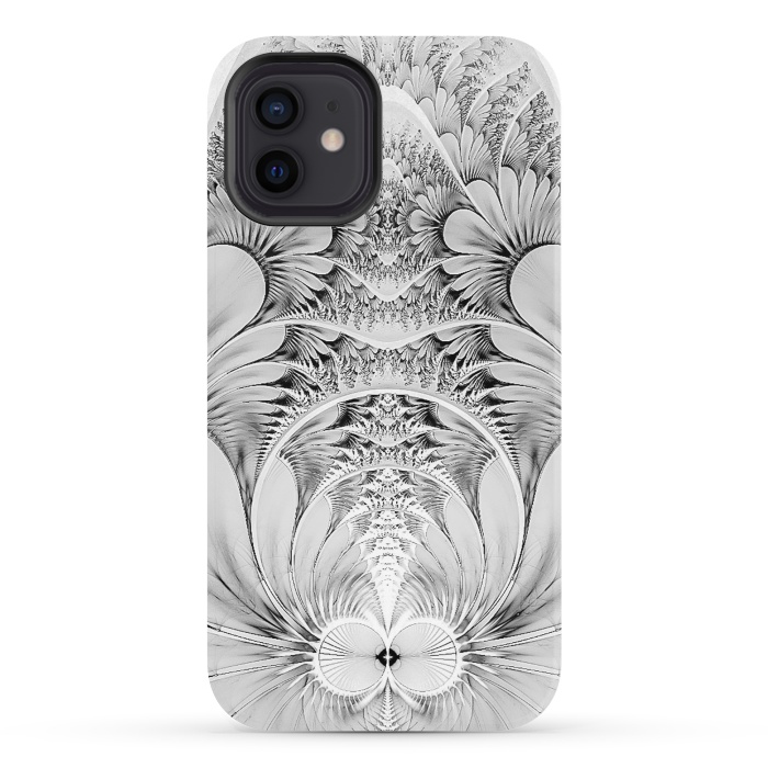 iPhone 12 StrongFit Grey White Florish Fractal by Andrea Haase