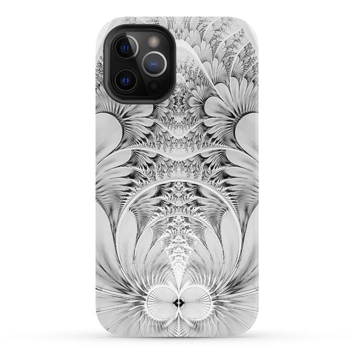 iPhone 12 Pro StrongFit Grey White Florish Fractal by Andrea Haase