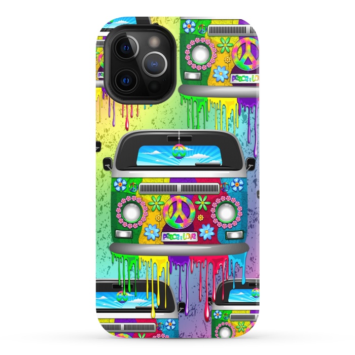 iPhone 12 Pro StrongFit Hippie Van Dripping Rainbow Paint by BluedarkArt