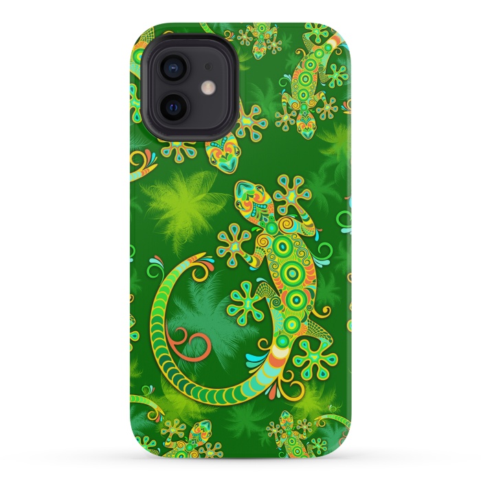 iPhone 12 mini StrongFit Gecko Lizard Colorful Tattoo Style by BluedarkArt