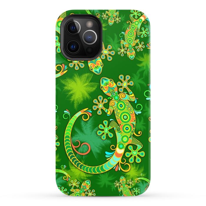 iPhone 12 Pro StrongFit Gecko Lizard Colorful Tattoo Style by BluedarkArt