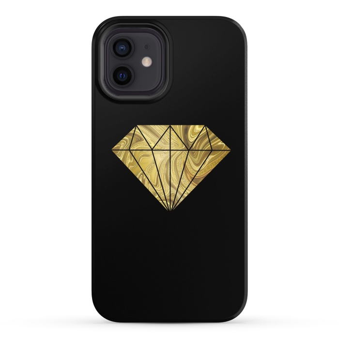iPhone 12 StrongFit Golden Diamond  Faux Glitter On Black by Andrea Haase