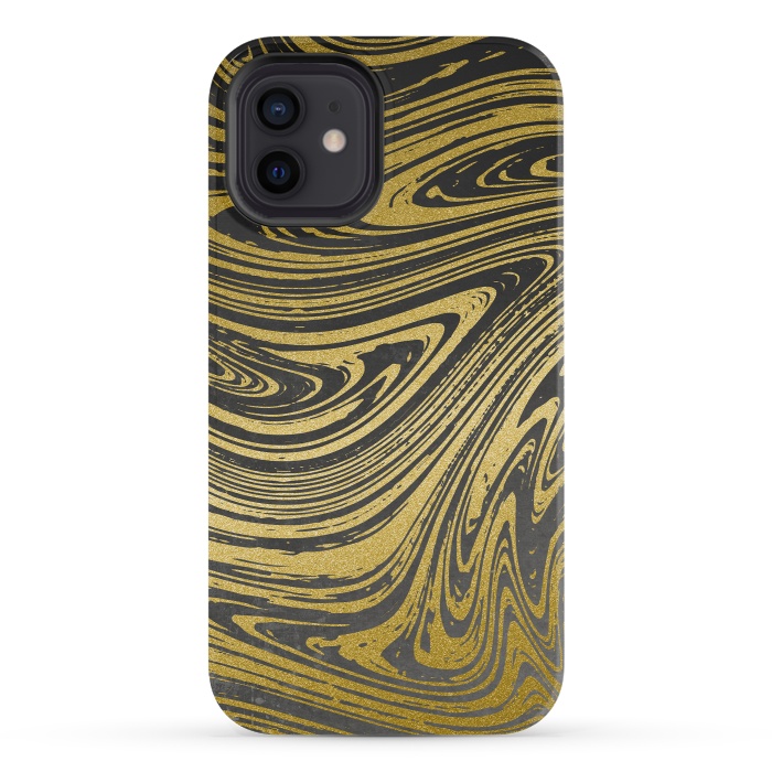 iPhone 12 mini StrongFit Black Gold Marble 2 by Andrea Haase