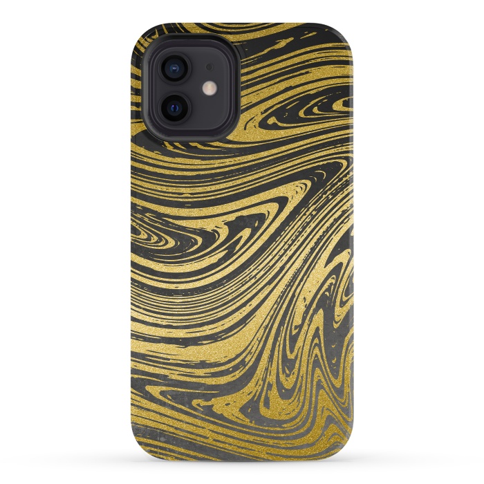 iPhone 12 StrongFit Black Gold Marble 2 by Andrea Haase