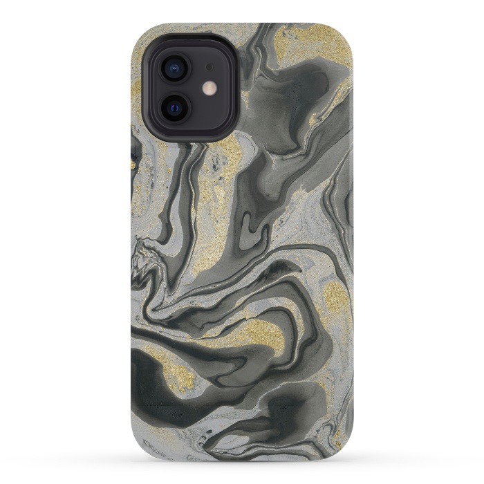 iPhone 12 mini StrongFit Gold Black Gray Marble by Andrea Haase
