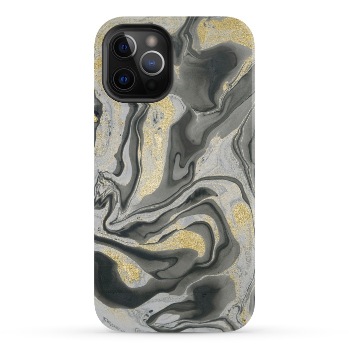 iPhone 12 Pro StrongFit Gold Black Gray Marble by Andrea Haase