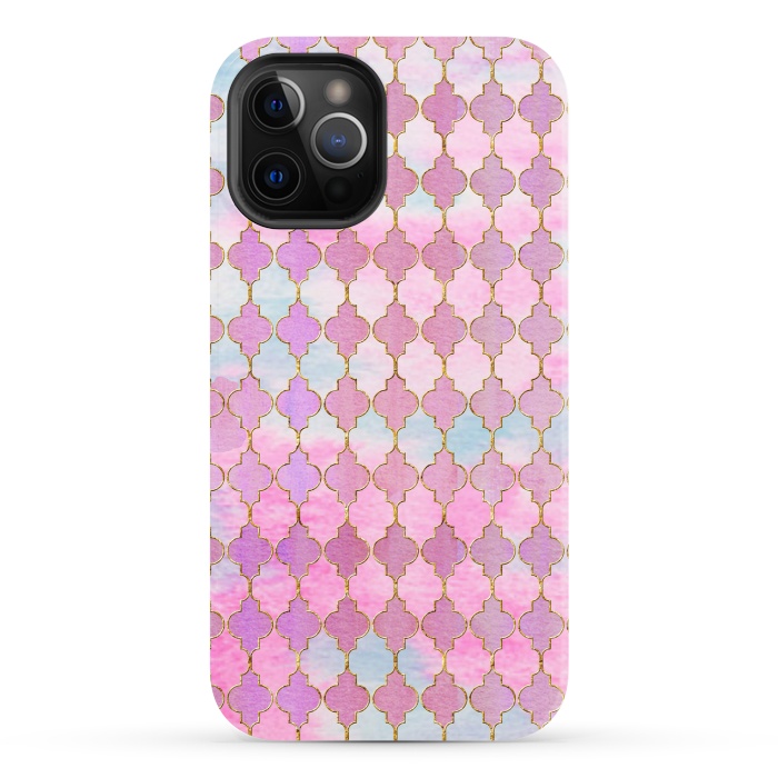 iPhone 12 Pro StrongFit Multicolor Pink Moroccan Shapes Pattern  by  Utart