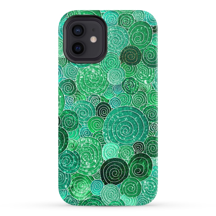 iPhone 12 StrongFit Green Circles Polka dots Glitter Pattern by  Utart