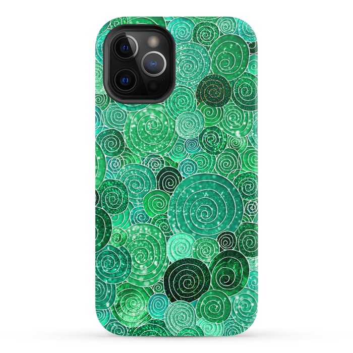 iPhone 12 Pro StrongFit Green Circles Polka dots Glitter Pattern by  Utart