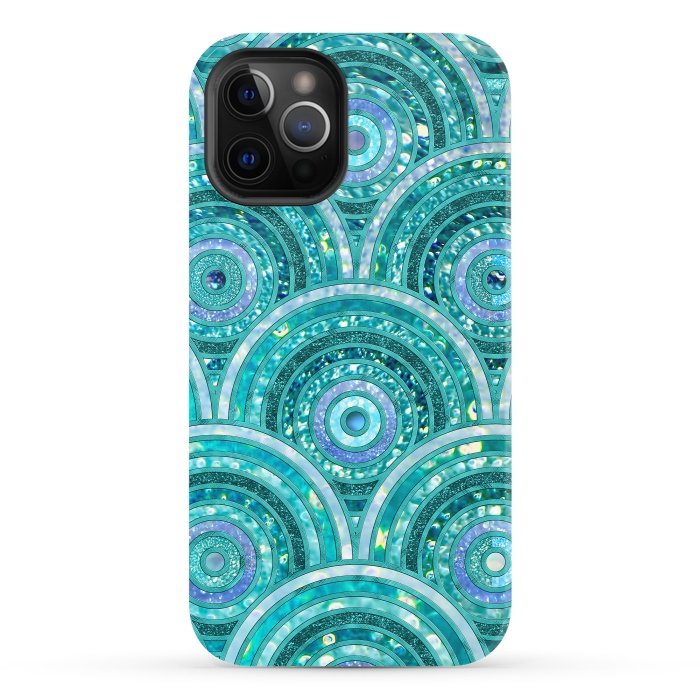 iPhone 12 Pro StrongFit Blue Silver Circles and Dots Glitter  Pattern by  Utart