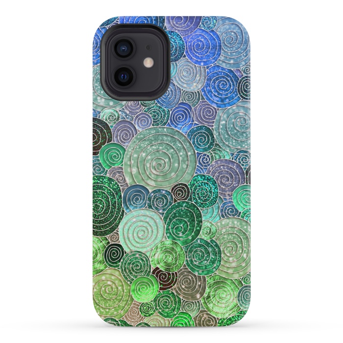 iPhone 12 mini StrongFit Green and Blue Circles and Polka Dots pattern by  Utart