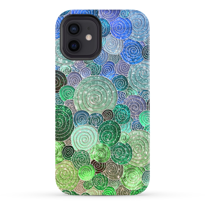 iPhone 12 StrongFit Green and Blue Circles and Polka Dots pattern by  Utart