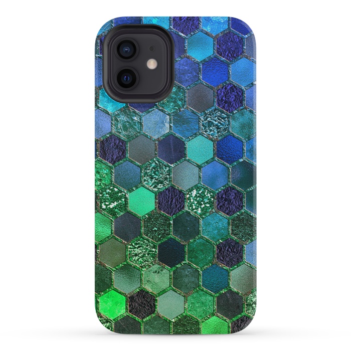 iPhone 12 mini StrongFit Green and Blue Metalic Honeycomb Pattern by  Utart