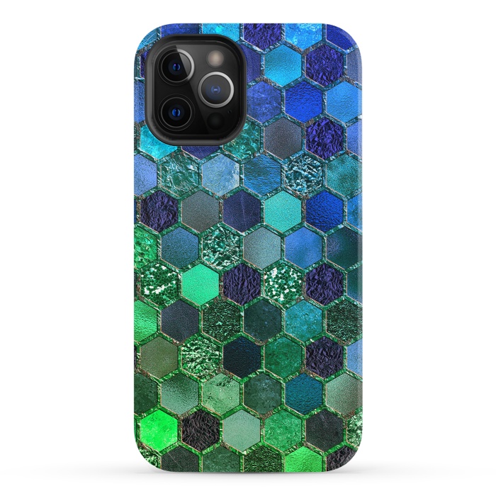 iPhone 12 Pro StrongFit Green and Blue Metalic Honeycomb Pattern by  Utart
