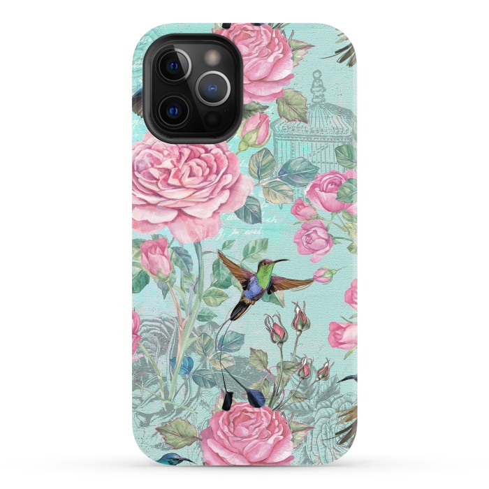 iPhone 12 Pro StrongFit Vintage Roses and Hummingbirds by  Utart