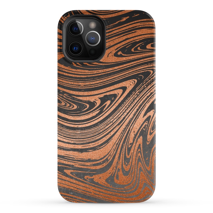 iPhone 12 Pro StrongFit Copper Black Faux Marble 2 by Andrea Haase