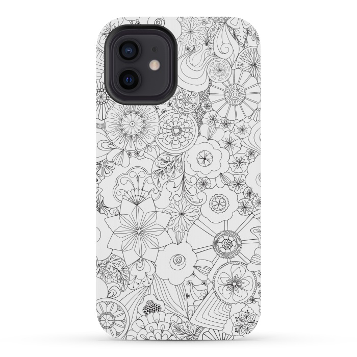 iPhone 12 mini StrongFit 70s Blooms in Black and White by Paula Ohreen