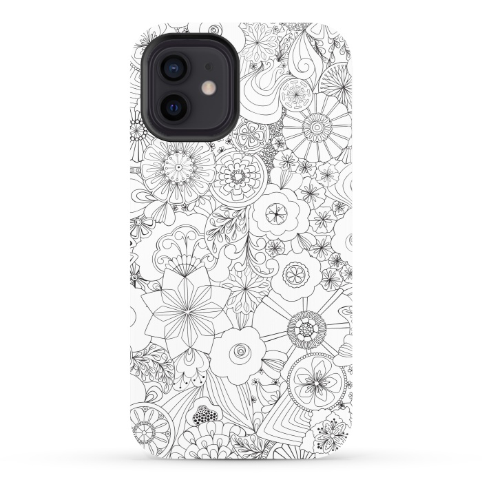 iPhone 12 StrongFit 70s Blooms in Black and White by Paula Ohreen