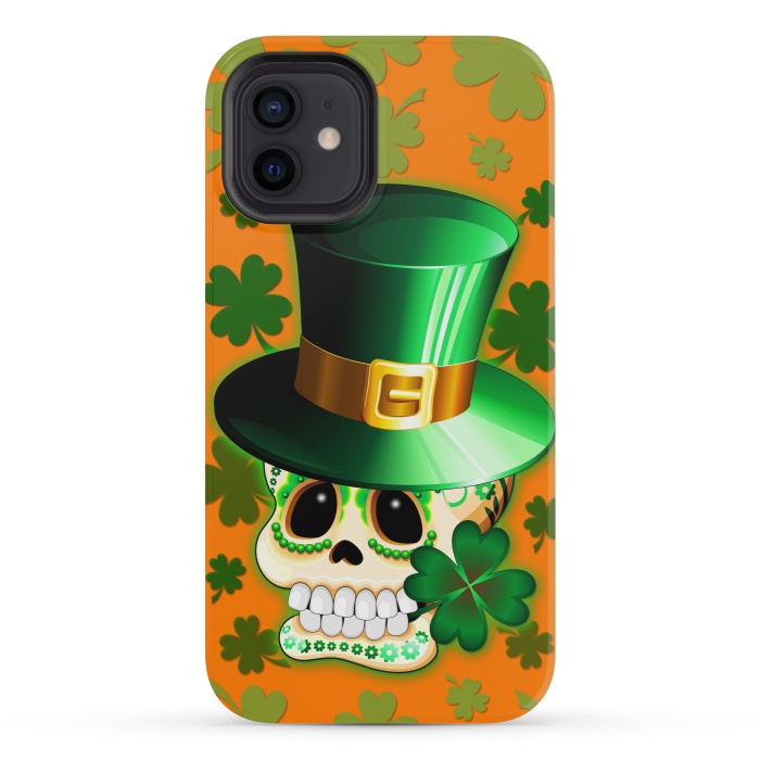iPhone 12 mini StrongFit St Patrick Lucky Irish Skull Cartoon  by BluedarkArt