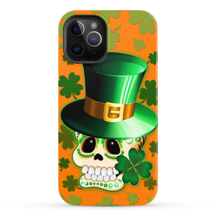 iPhone 12 Pro StrongFit St Patrick Lucky Irish Skull Cartoon  by BluedarkArt
