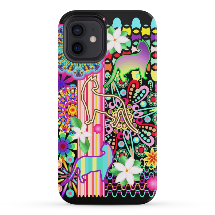 iPhone 12 mini StrongFit Mandalas, Cats & Flowers Fantasy Pattern  by BluedarkArt
