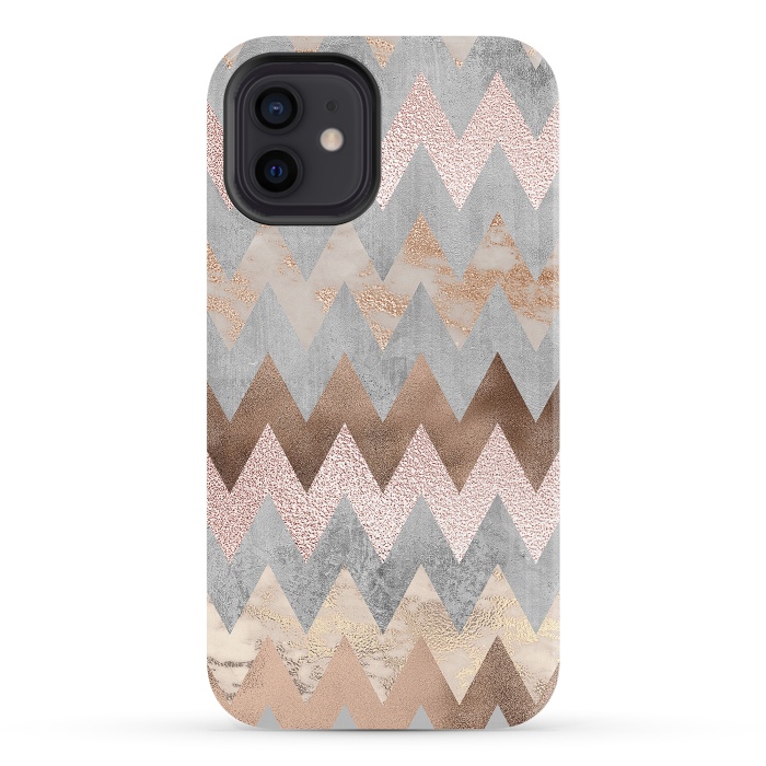 iPhone 12 StrongFit Rose Gold Marble Chevron by  Utart