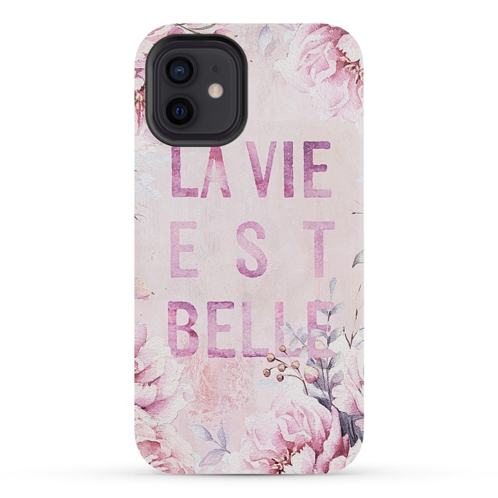 iPhone 12 mini StrongFit La vie est belle - Flowers Roses Typography by  Utart