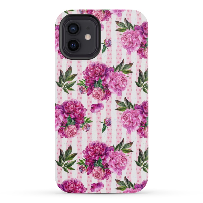 iPhone 12 mini StrongFit Stripes and Peonies  by  Utart