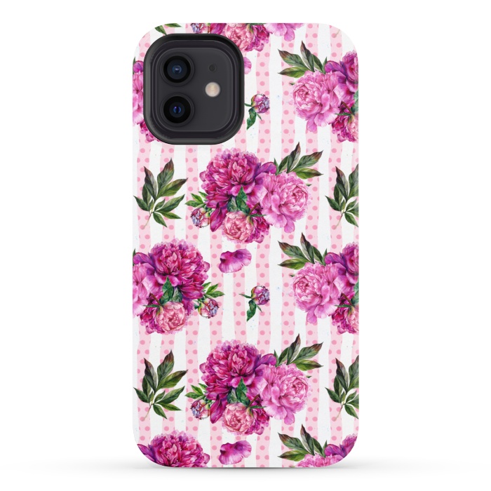 iPhone 12 StrongFit Stripes and Peonies  by  Utart
