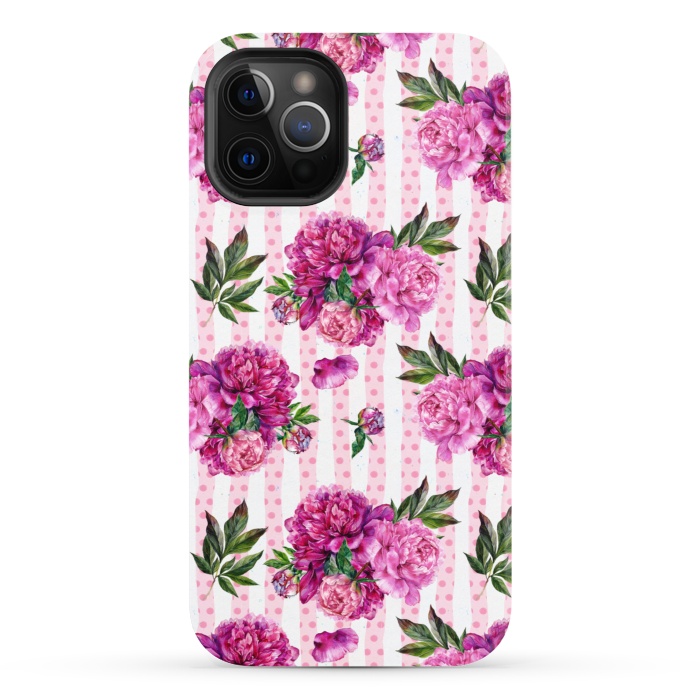 iPhone 12 Pro StrongFit Stripes and Peonies  by  Utart
