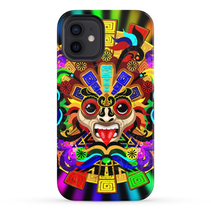 iPhone 12 StrongFit Aztec Warrior Mask Rainbow Colors by BluedarkArt