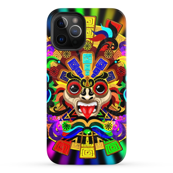 iPhone 12 Pro StrongFit Aztec Warrior Mask Rainbow Colors by BluedarkArt