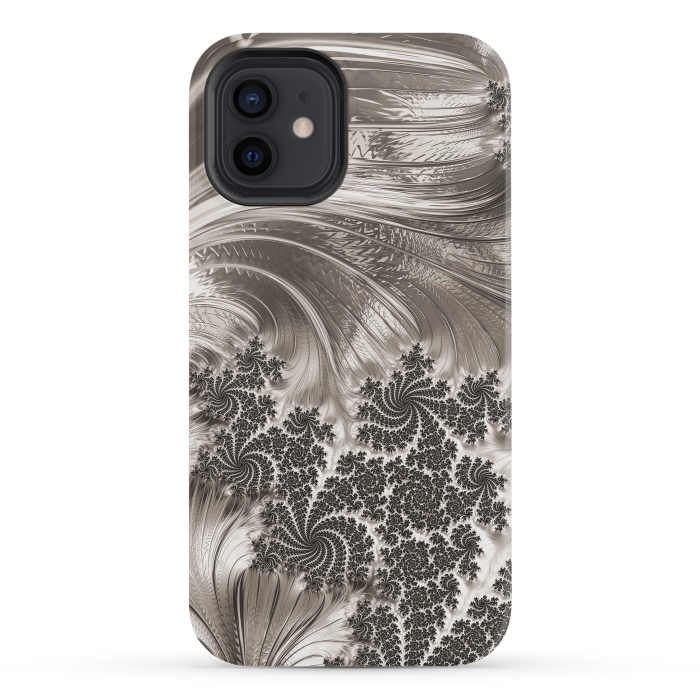 iPhone 12 mini StrongFit Grey Beige Feathe Fractal by Andrea Haase