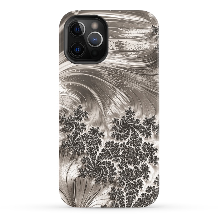 iPhone 12 Pro StrongFit Grey Beige Feathe Fractal by Andrea Haase