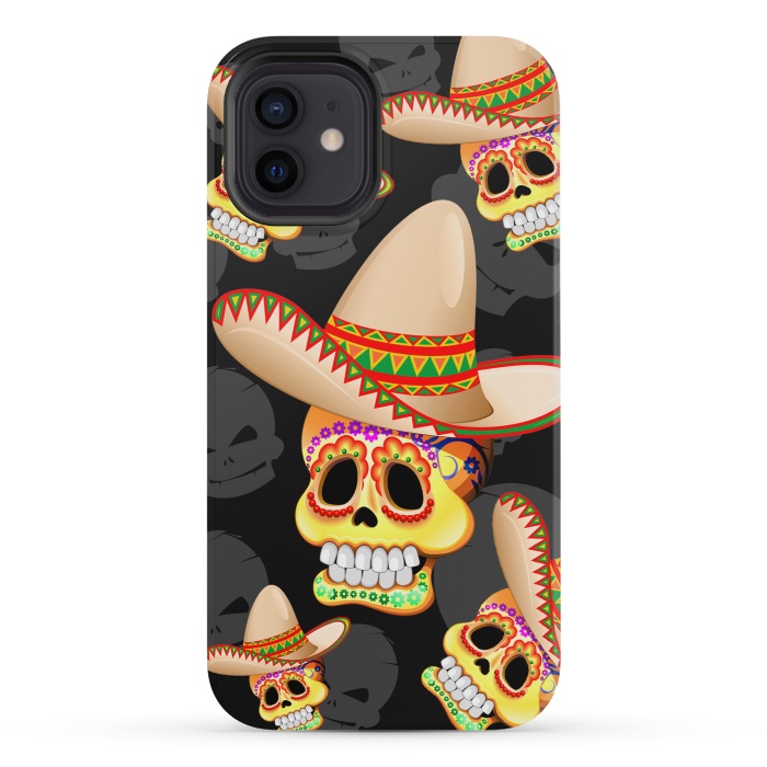 iPhone 12 mini StrongFit Mexico Sugar Skull with Sombrero by BluedarkArt