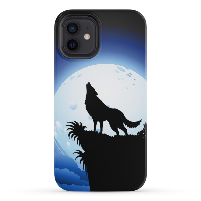 iPhone 12 mini StrongFit Wolf Howling at Blue Moon by BluedarkArt