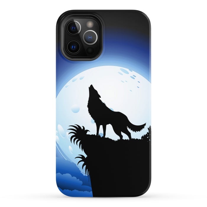 iPhone 12 Pro StrongFit Wolf Howling at Blue Moon by BluedarkArt