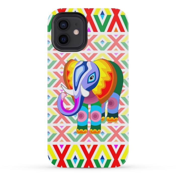 iPhone 12 mini StrongFit Elephant Rainbow Colors Patchwork by BluedarkArt